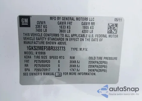 2011 GMC Yukon Xl 1500 Denali from USA, damaged, VIN 1GKS2MEF5BR333773